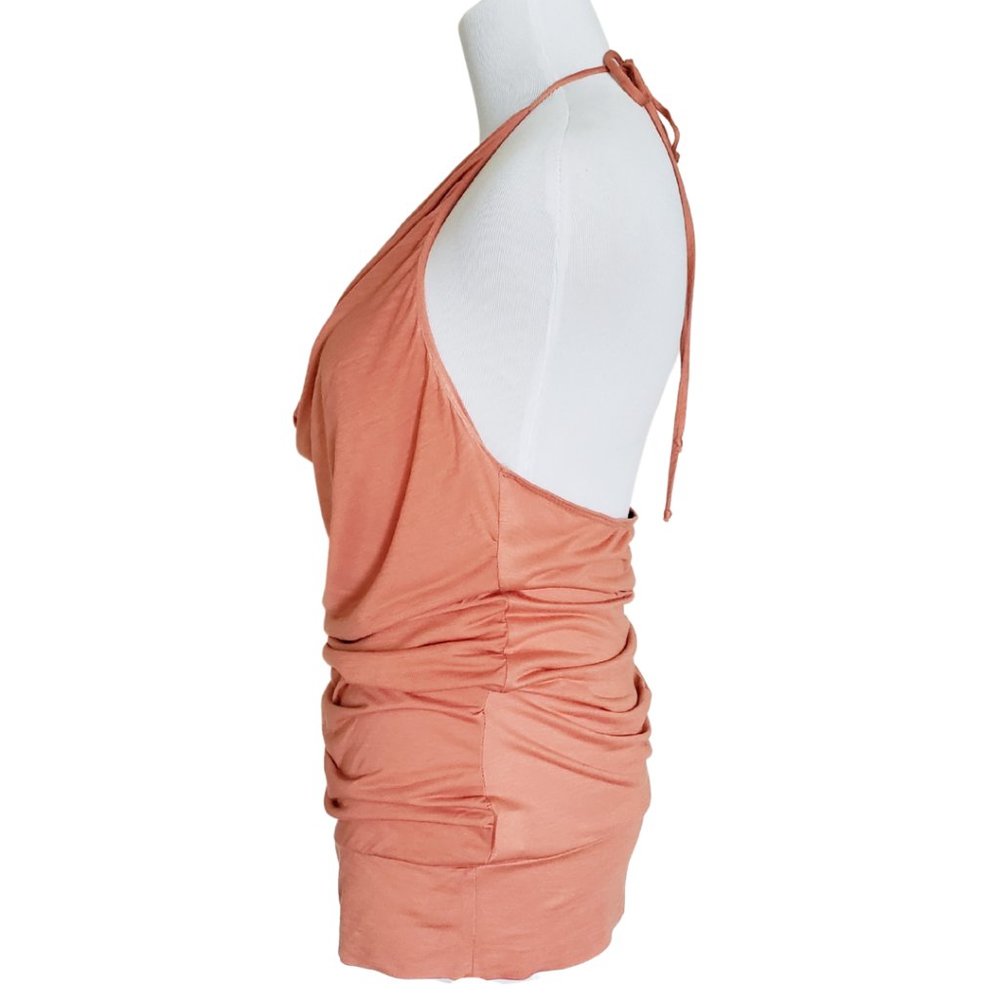 Women's Halter Cowl Neck Ruched Tank Top - Peach - Picture 4 of 6